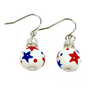 Red, White & Blue Stars Dainty Glass Beads Earrings