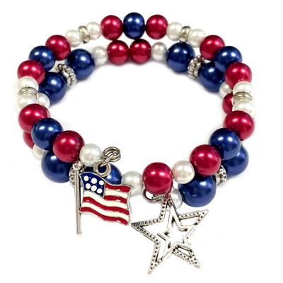USA Flag w\Star Charms Bracelet