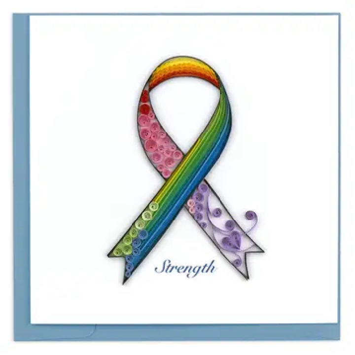 Notecard, Quilling, Rainbow Breast Cancer Ribbon
