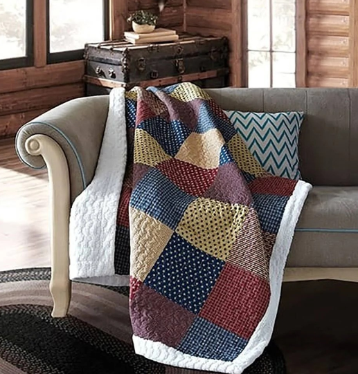 Throw, Sherpa, Quilted Patriotic Charm