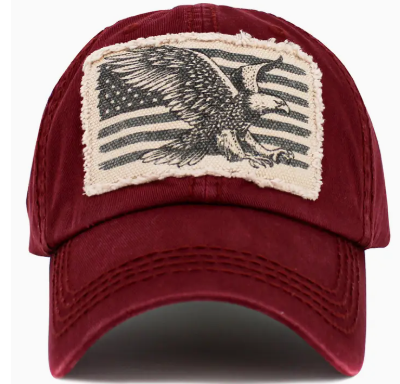 Hat-Vintage America Flag Burgandy