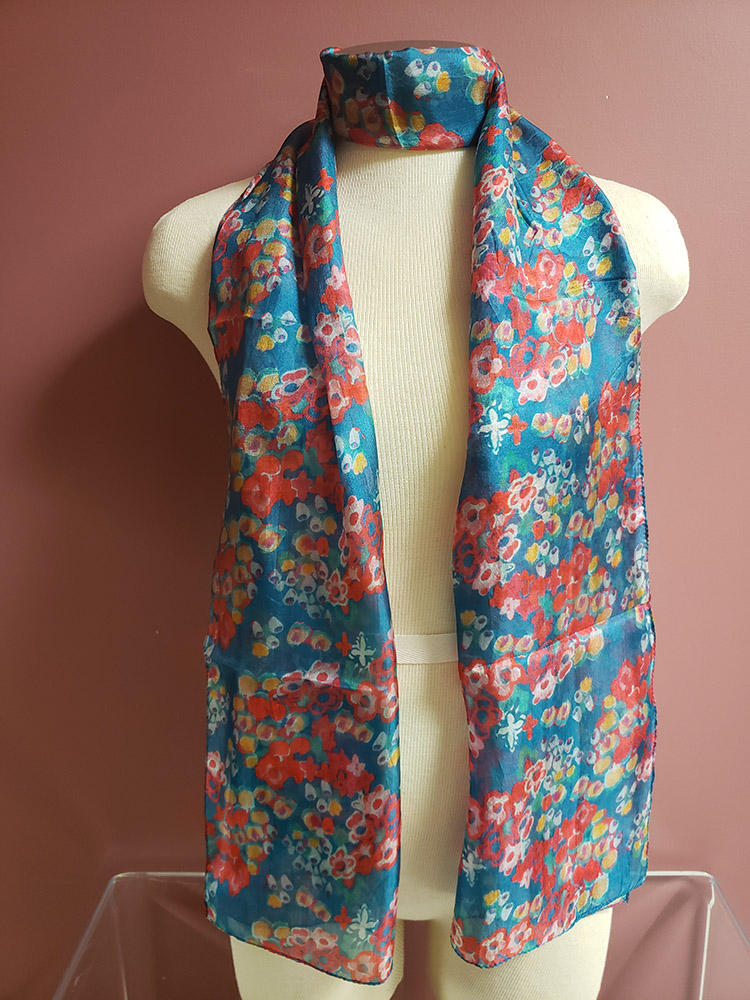 Turquoise and Red Silk Scarf