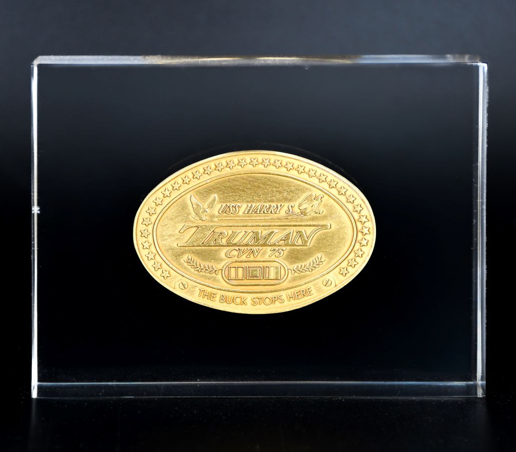 Vintage USS Harry S. Truman (CVN 75) Brass Coin  Paperweight, 1998