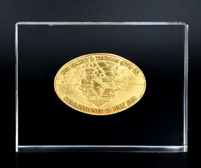Vintage USS Harry S. Truman (CVN 75) Brass Coin  Paperweight, 1998