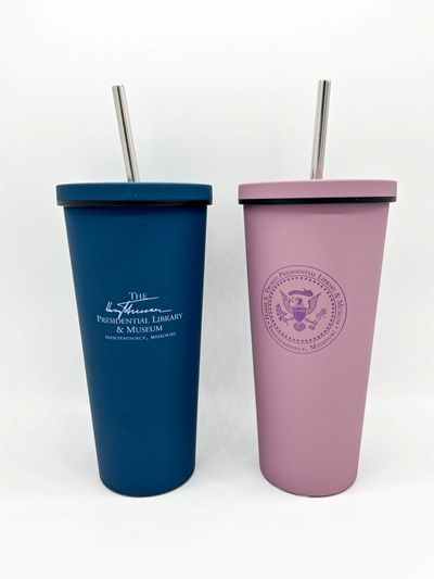 Truman Library Tumbler w/Presidential Seal; 24 oz.(Blue or Plum)